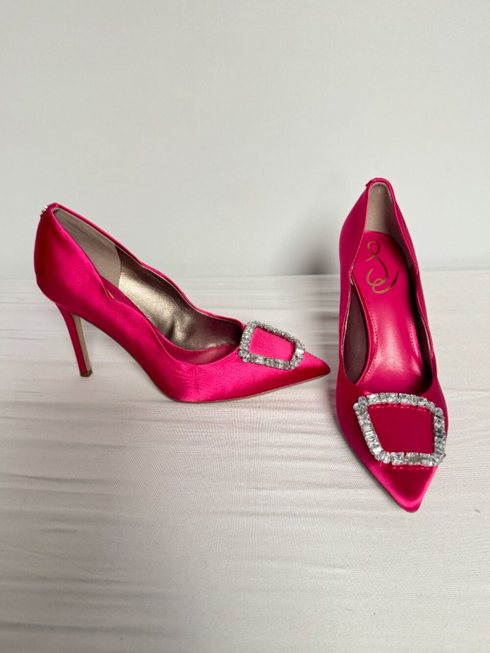 9 Sam Edelman Harriett Pink Fuchsia Pointed Toe Pump Heels Stiletto Rhinestone - Picture 12 of 16